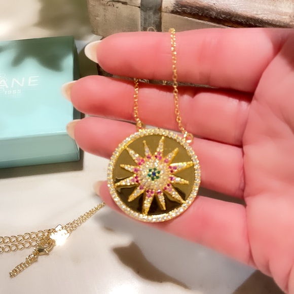 Park Lane Sonny Necklace Gold Tone Sun Round Circle Multicolored CZs NWT - Picture 4 of 13